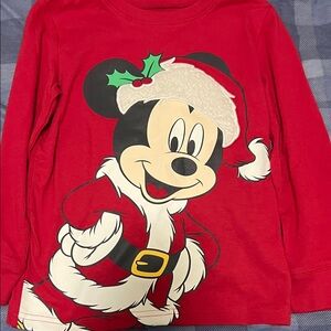 Disney Kids Red Mickey Mouse Santa Long Sleeve Tee